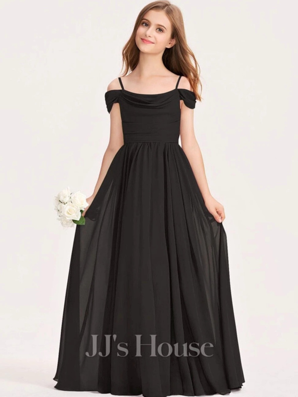 Black JJ's House Cold Shoulder Chiffon Maxi Evening Dress Girls size 16